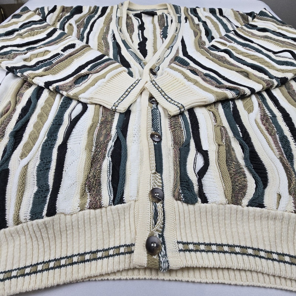 Vintage 90s J Ferrar Coogi Style 3D Knit Cardigan Sweater Mens XL Bulgaria - Picture 4 of 10